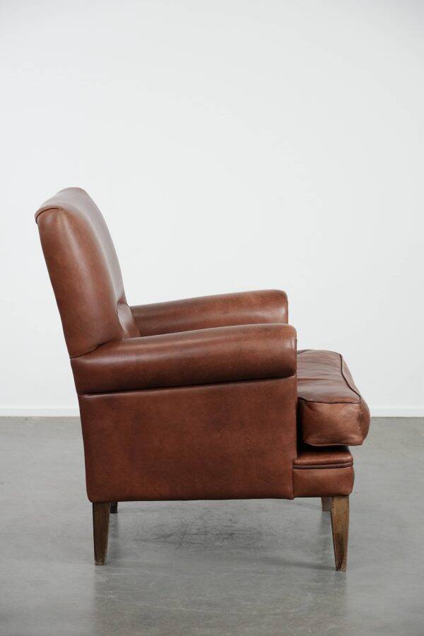 Comfortable Armchair Made of Cognac-Coloured Cow Leather in English Style