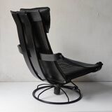Black leather armchair by Åke Fribytter for Nelo möbel from the 70s