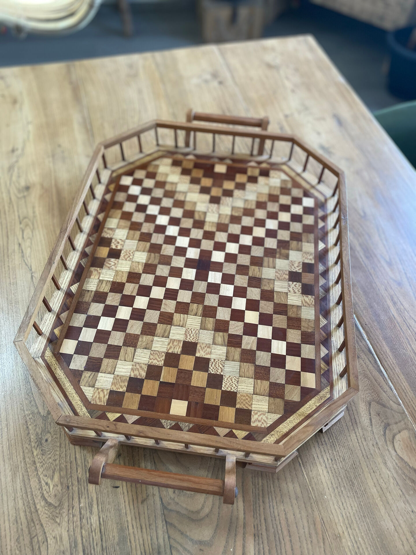 Large service tray in wood marquetry