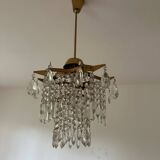 Midcentury brass crystal chandelier