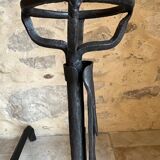 Pair of 18th century wrought iron andirons, log-carrying andirons