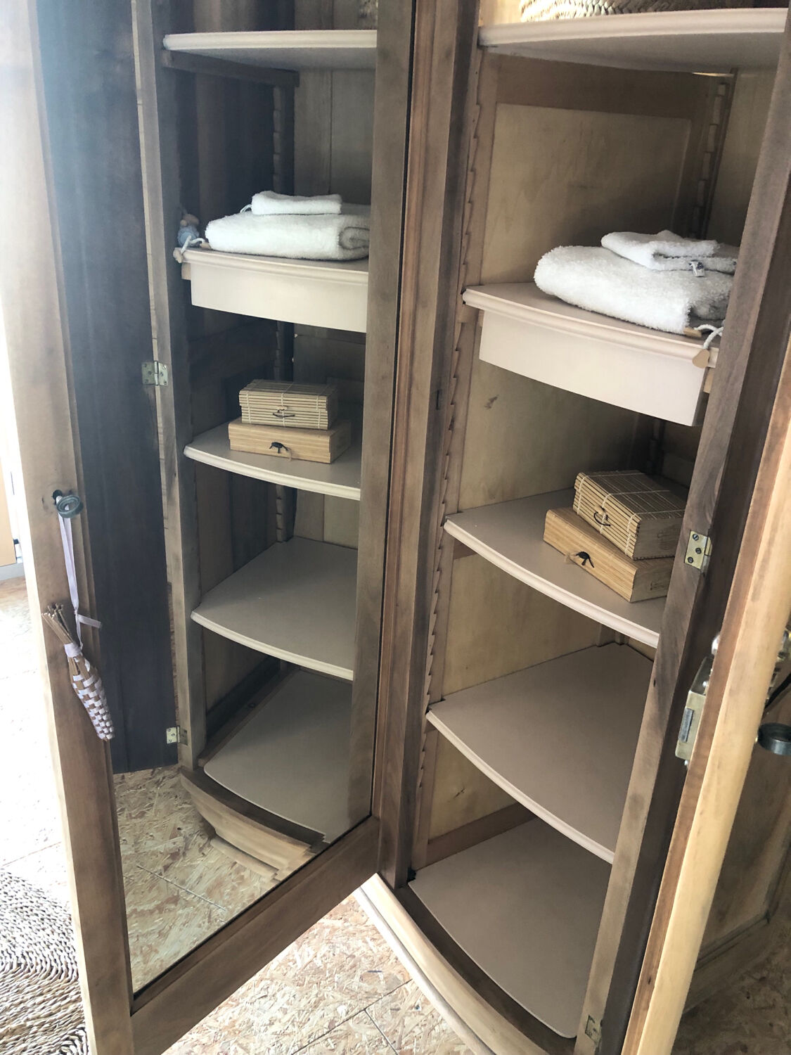 Art Deco wardrobe, solid wood and beveled mirror
