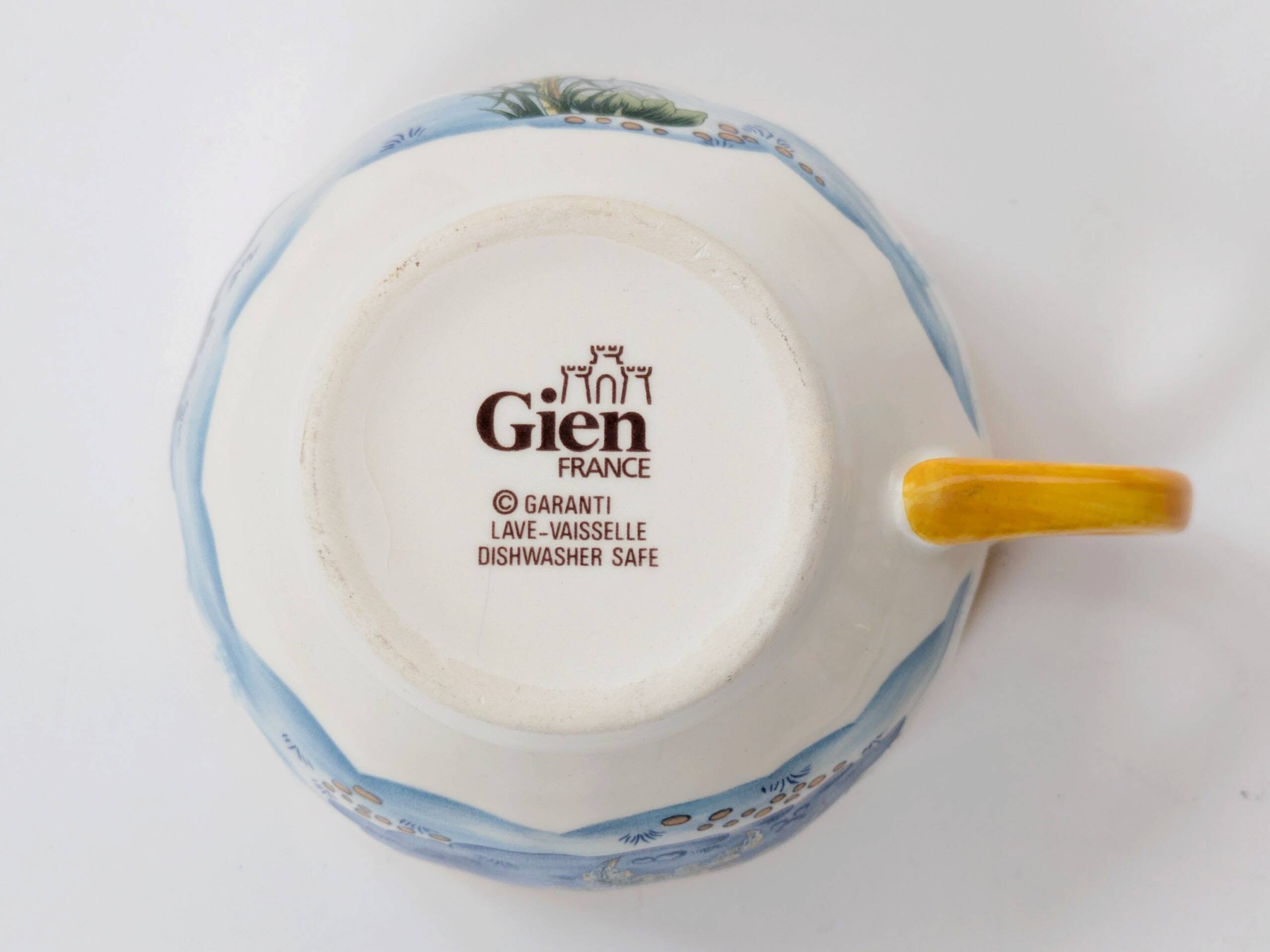 Set of 2 Gien Magellan "Caribbean" cups and saucers, vintage earthenware