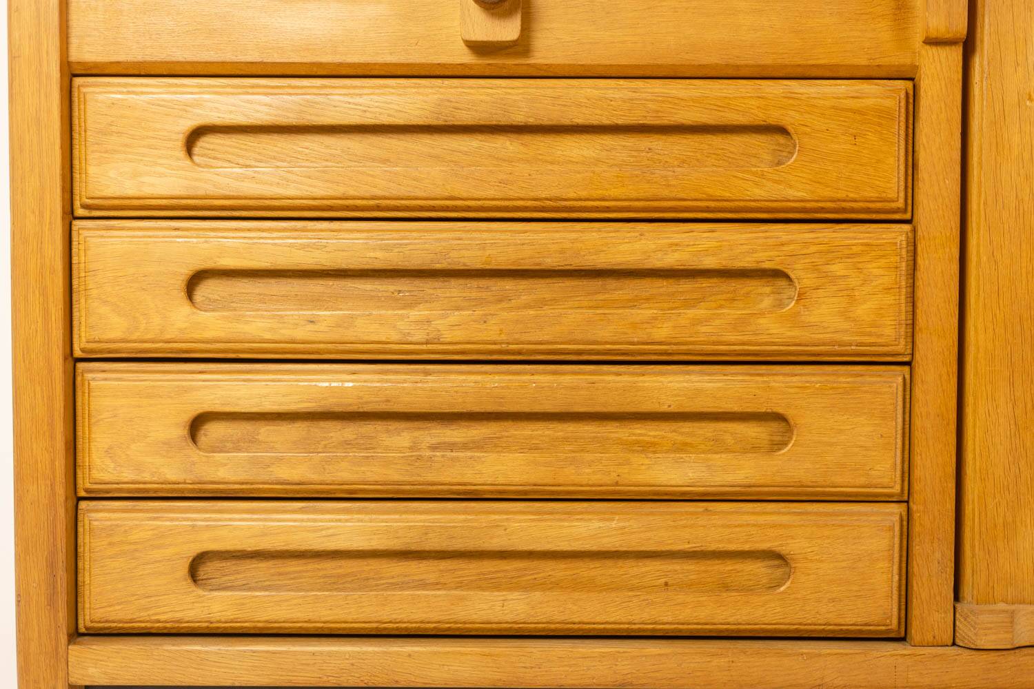 Guillerme and Chambron. Oak wardrobe with integrated secretary. 1970-80.