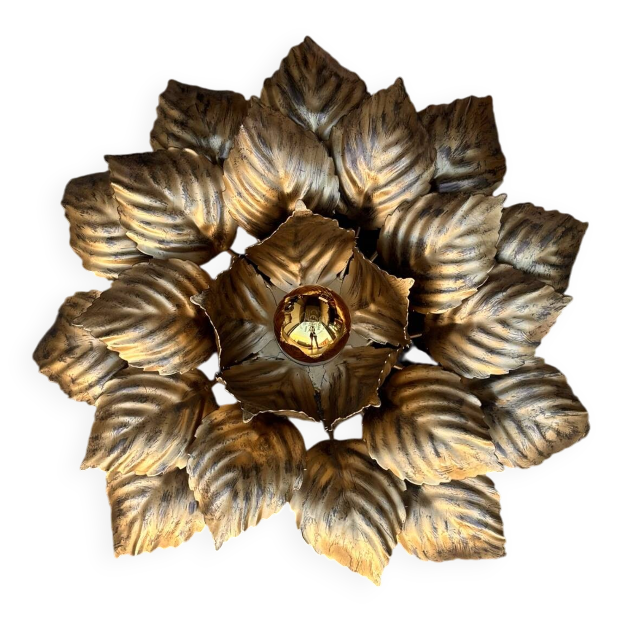 Large floral wall light Masca in gilded metal, Italy 1970