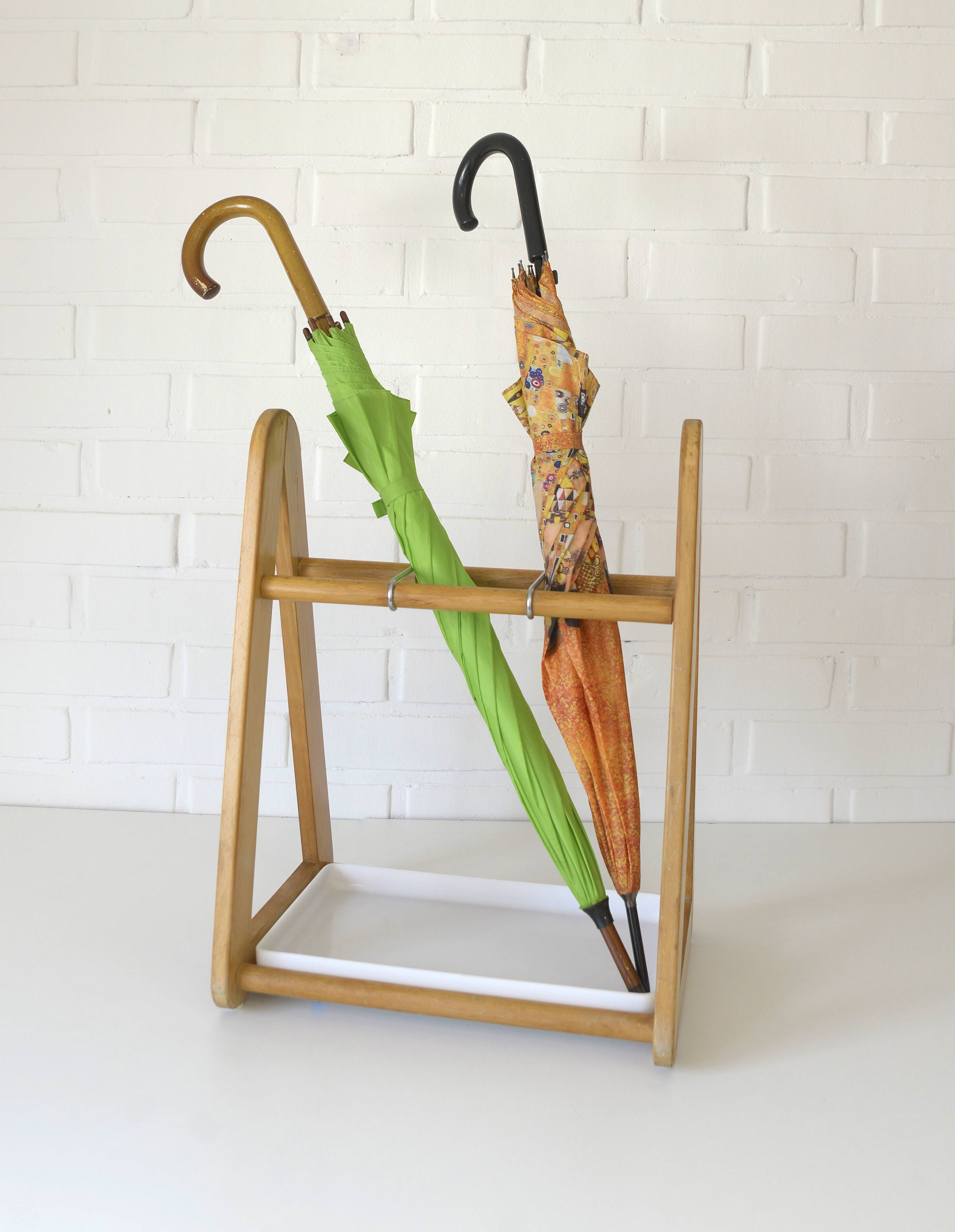 Vintage umbrella stand Scandinavian style mid-century modern wooden holder