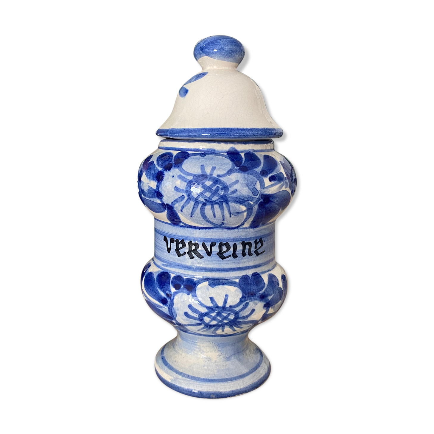 Apothecary porcelain pot Verbena painted by hand