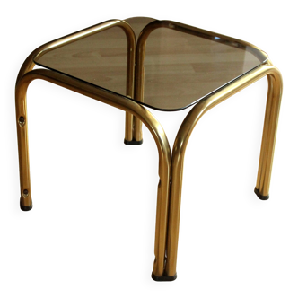 Small brass side table with a smoked glass plate - plant stand - vintage