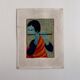 Acrylic on paper, flute player, by Tran Long, 20th century