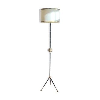 Lampadaire tripode vintage metal noir et boule laiton