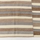 Contemporary Brown & Beige Striped Motifs Vintage Kilim Rug, 226x306Cm