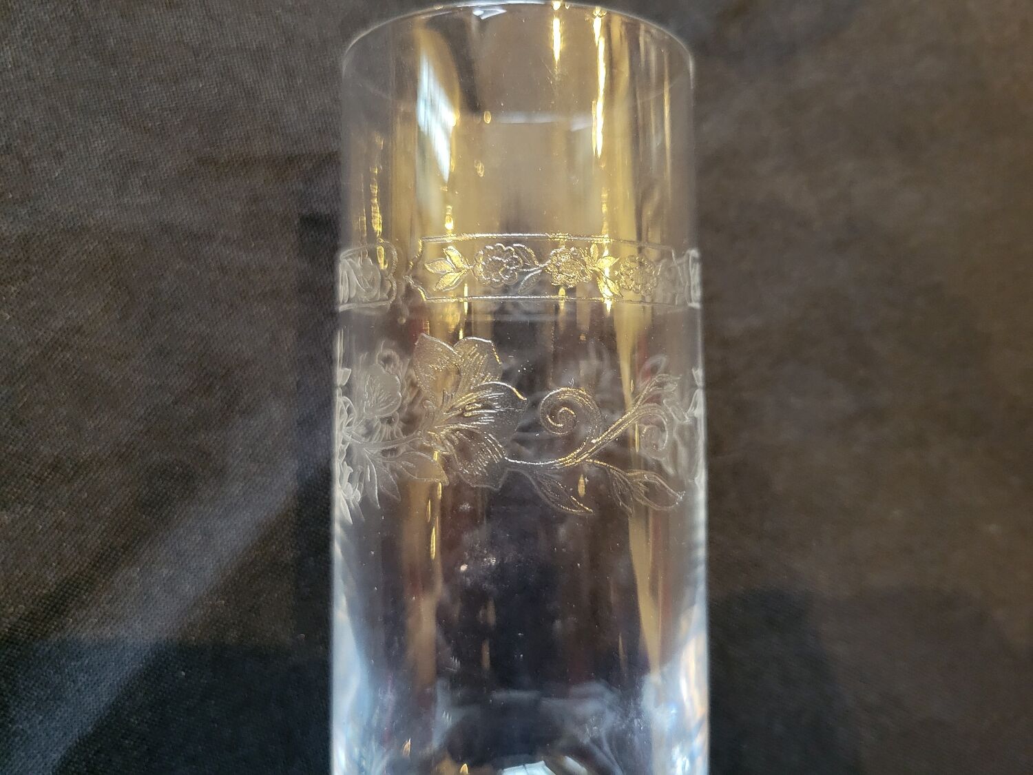 6 engraved crystal champagne flutes (floral) 1920