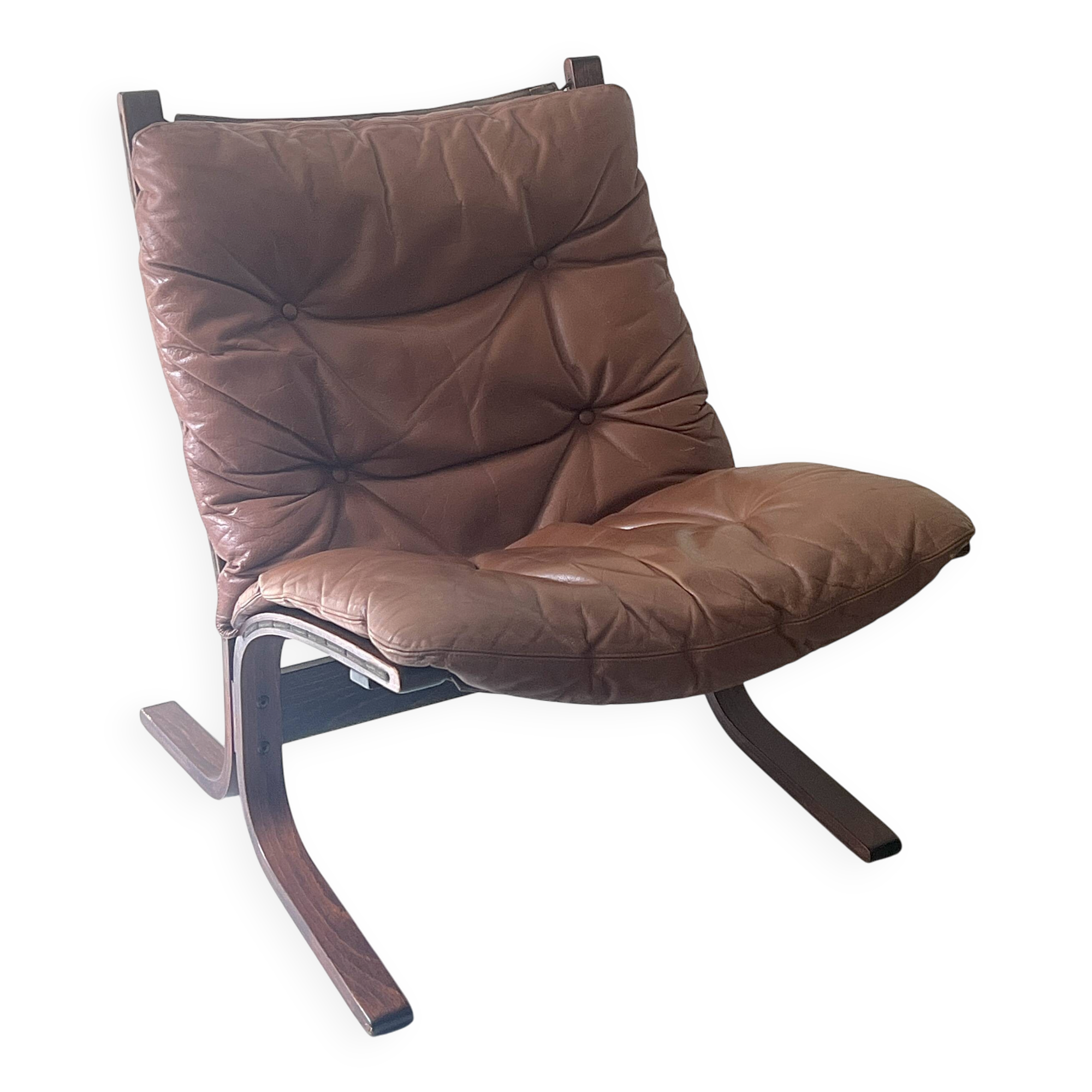 Fauteuil scandinave en cuir cognac "Siesta" par Ingmar Relling pour Westnofa 1960
