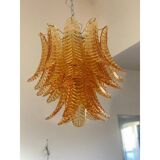 Contemporary Italian Amber “Felci” Murano Glass Chandelier