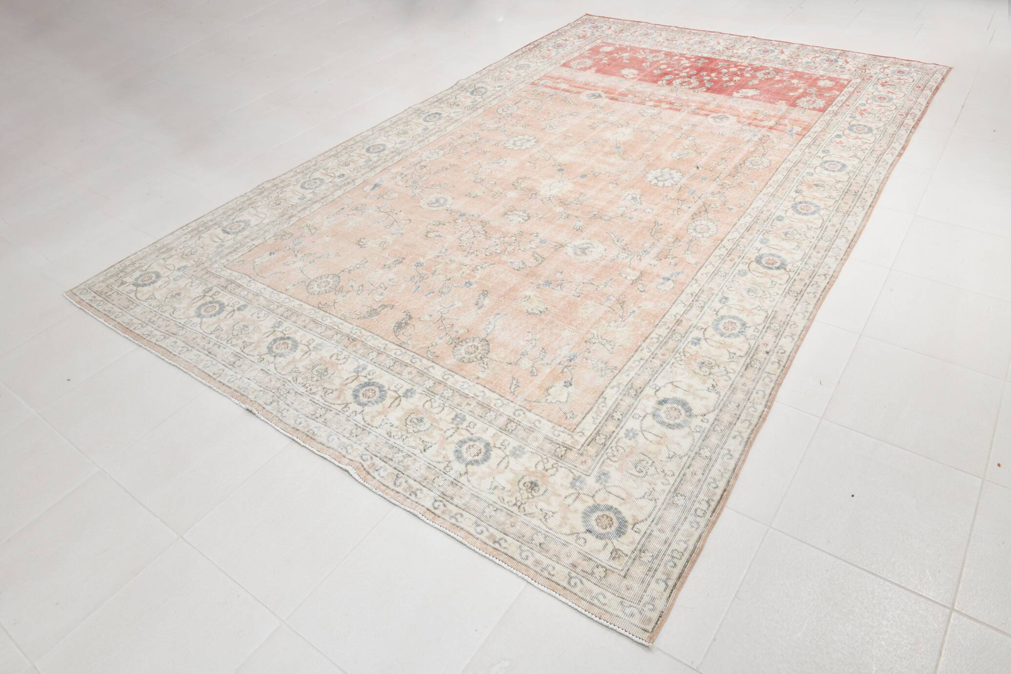 Tapis vintage floral rose blush et pêche 8x12, tapis pour salon.