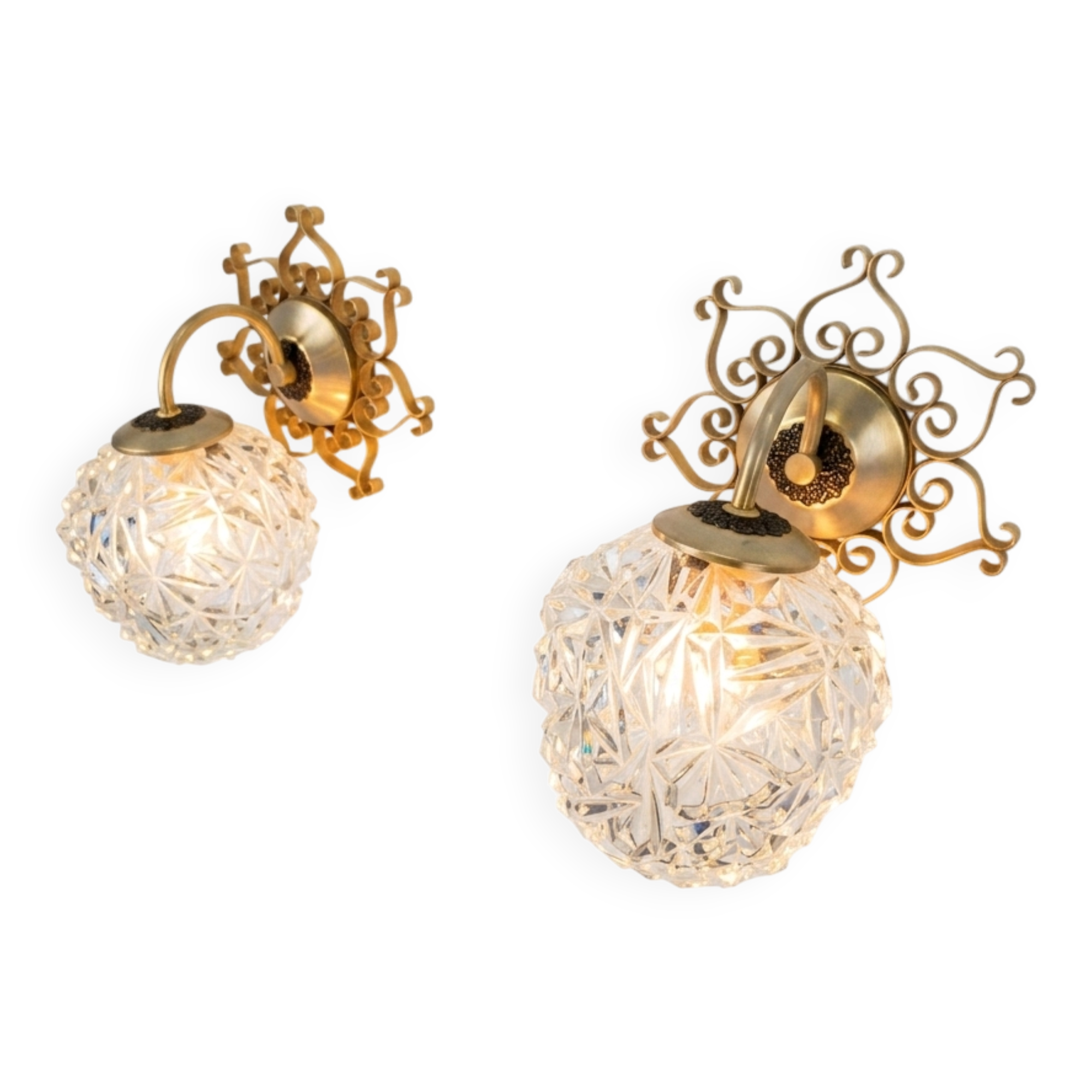 Paire d'appliques vintage en fer forgé doré des années 60/70