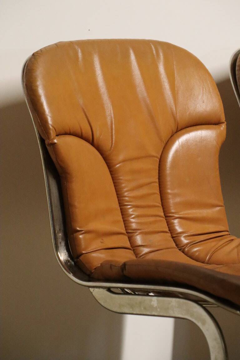 Series of 6 vintage Cidue Italy chairs in leather and metal, 1970s
