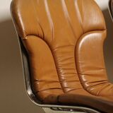 Series of 6 vintage Cidue Italy chairs in leather and metal, 1970s