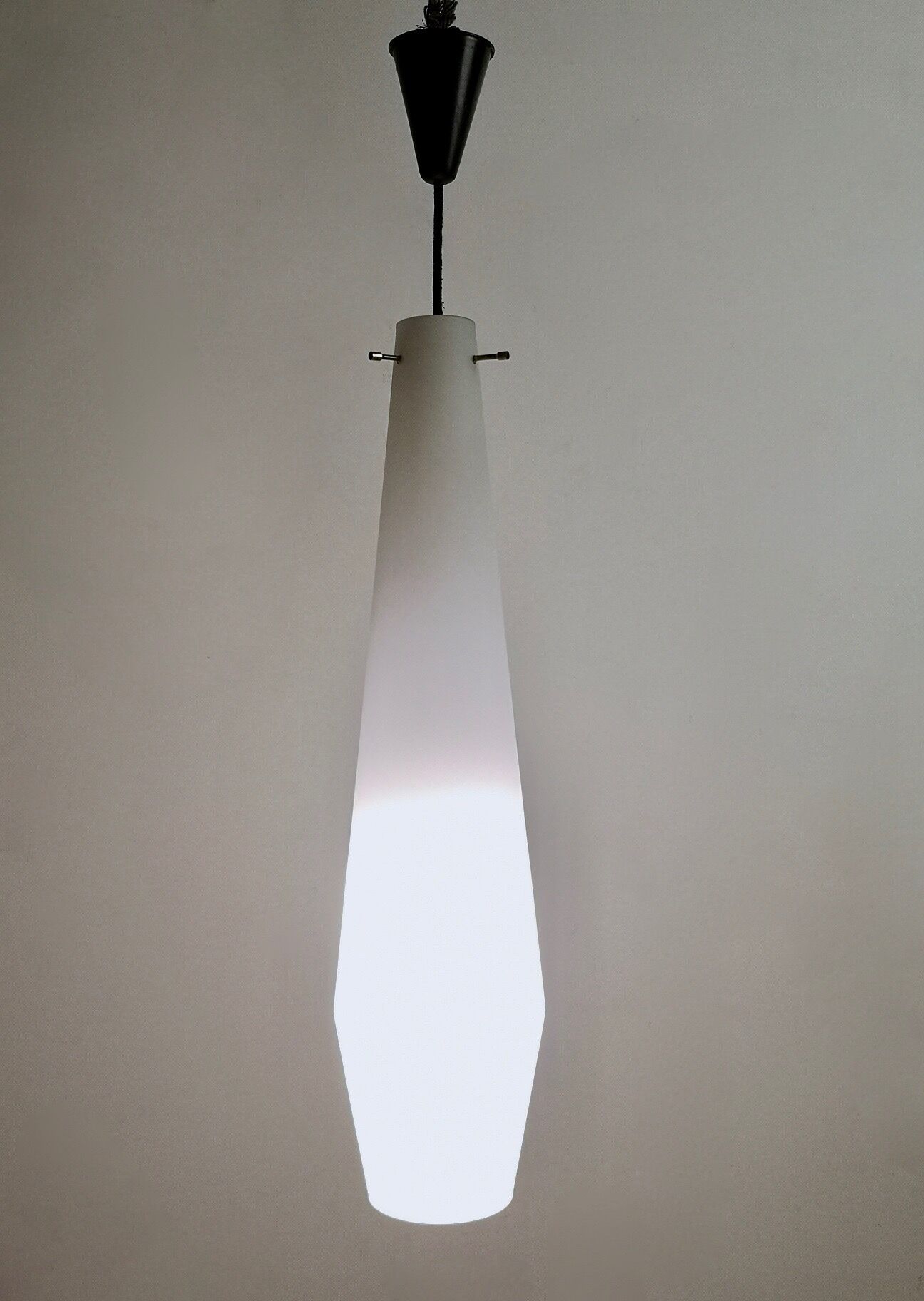 Vintage encased glass and brass pendant by Stilnovo, Italy