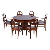 Table et 6 chaises Art Déco en noyer caucasien, années 1920