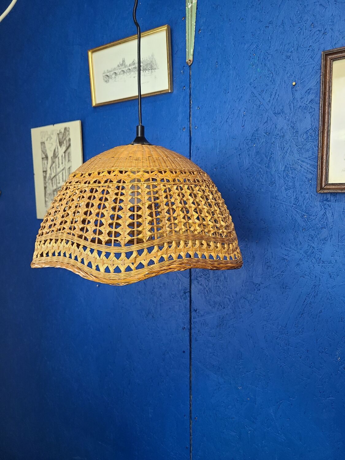 Abat jour pendant lamp in vintage wicker