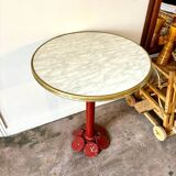 Bistro table in burgundy metal and beige melamine