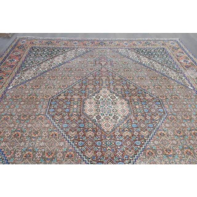 1970s Vintage Persian Handmade Wool Cotton Brown Area Rug 296x380