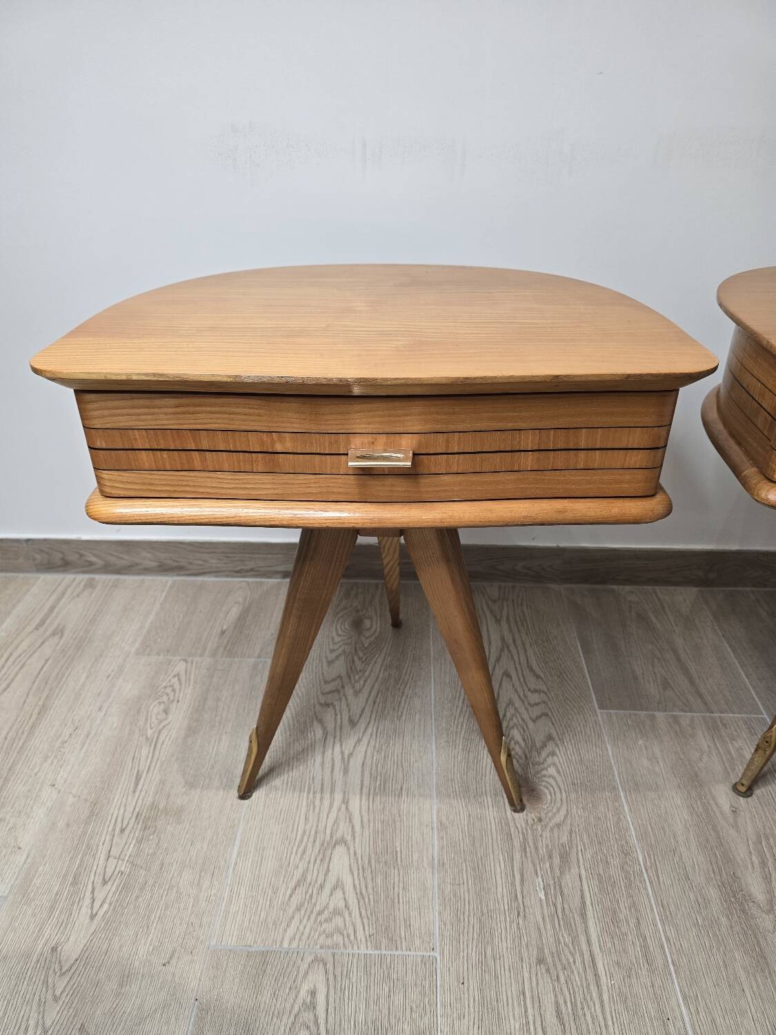 Pair of vintage tripod bedside tables from the 50s