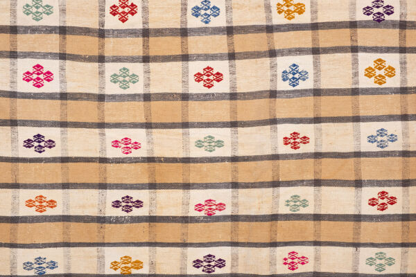 Turkish white cotton kilim carpet, 1970s - 234 X 362 cm