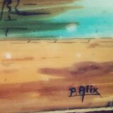 Marine painting, fixed on glass, signed P. Alix, art deco, old
