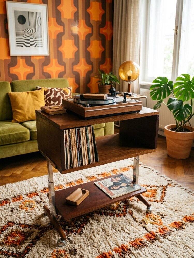 Vintage wood and metal console