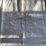 Linen sheet with OB monogram and embroidery