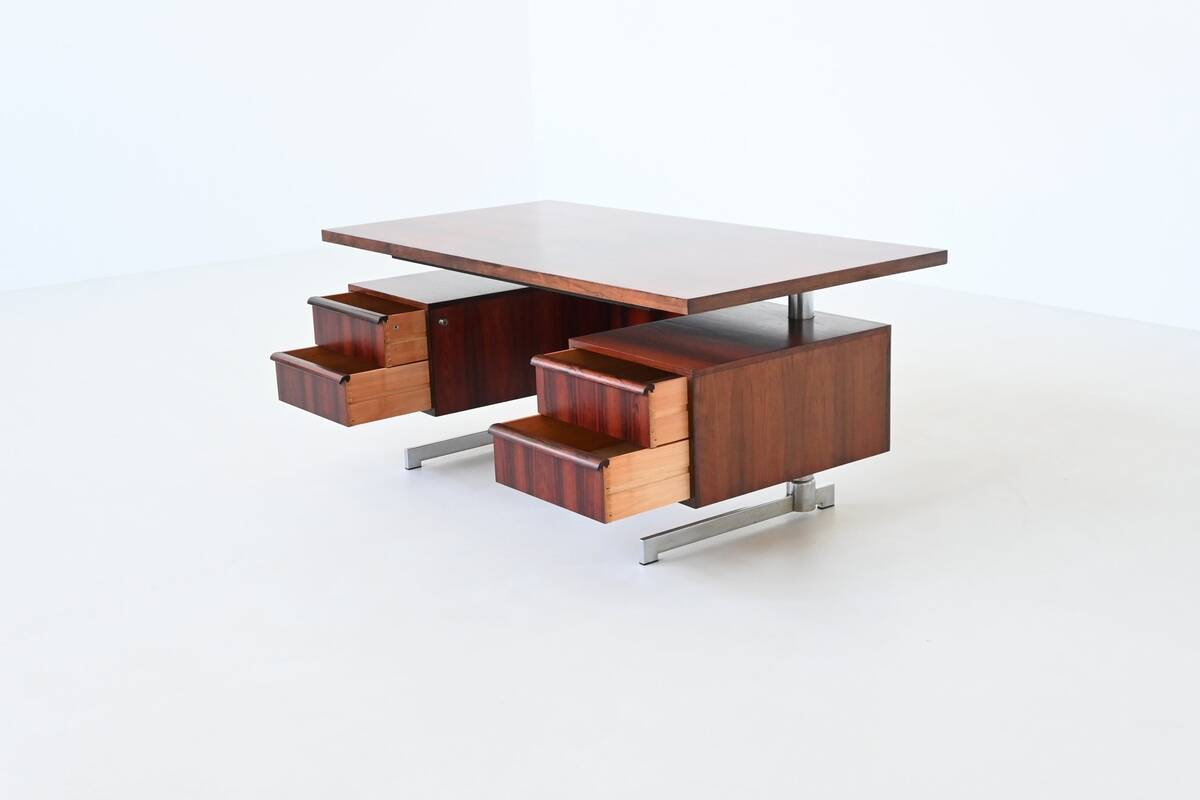 Danish floating writing desk in rosewood and chrome Denmark 1960