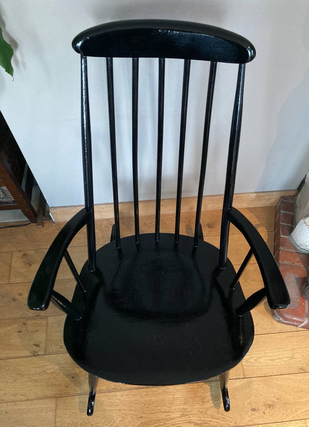 Vintage Scandinavian rocking chair in blackened wood from the 1970s