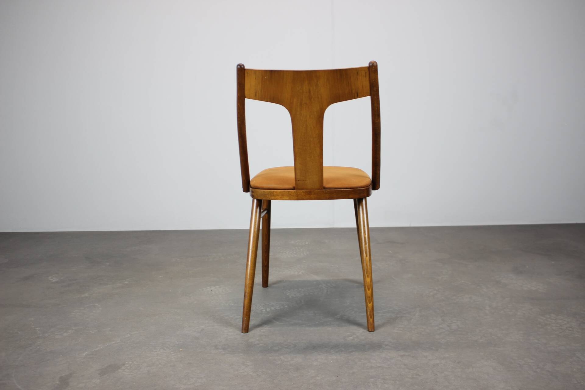 Set of four walnut dining chairs, Czechoslovakia, 1950s