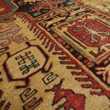 Red & Mustard Vintage Lankaran Geometric Wool Runner Rug 304 x 115 cm