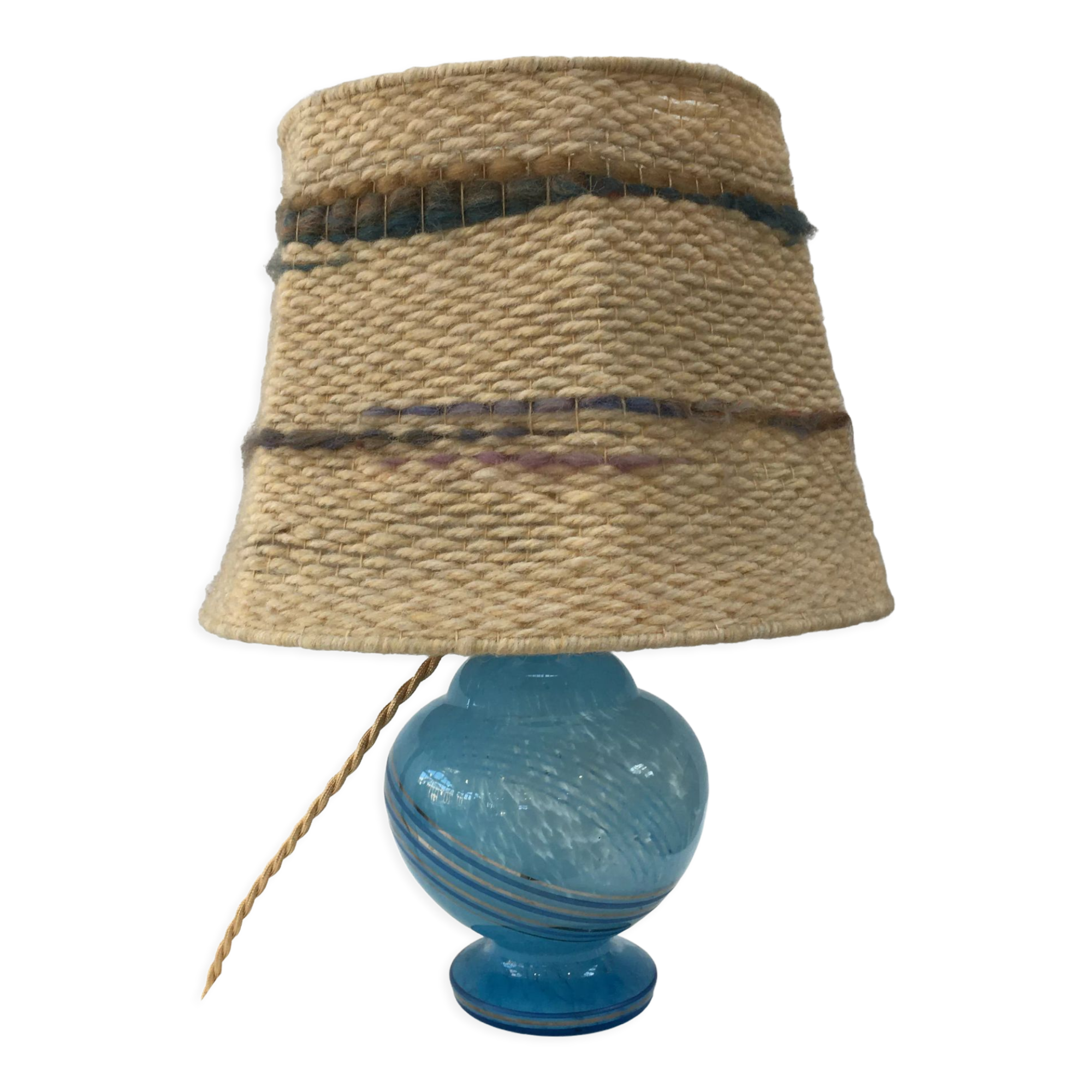 Art Deco table lamp in blue Clichy glass