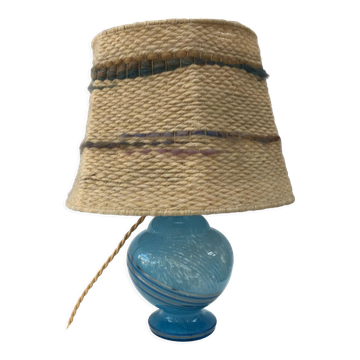 Lampe à poser Art déco en verre de Clichy bleu