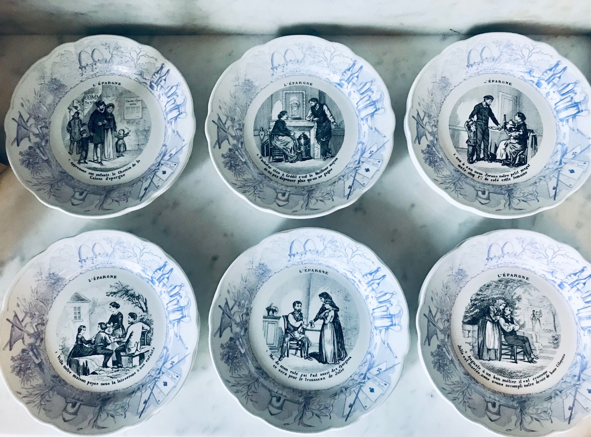 Lot of 12 speaking plates Sarreguemines "savings"