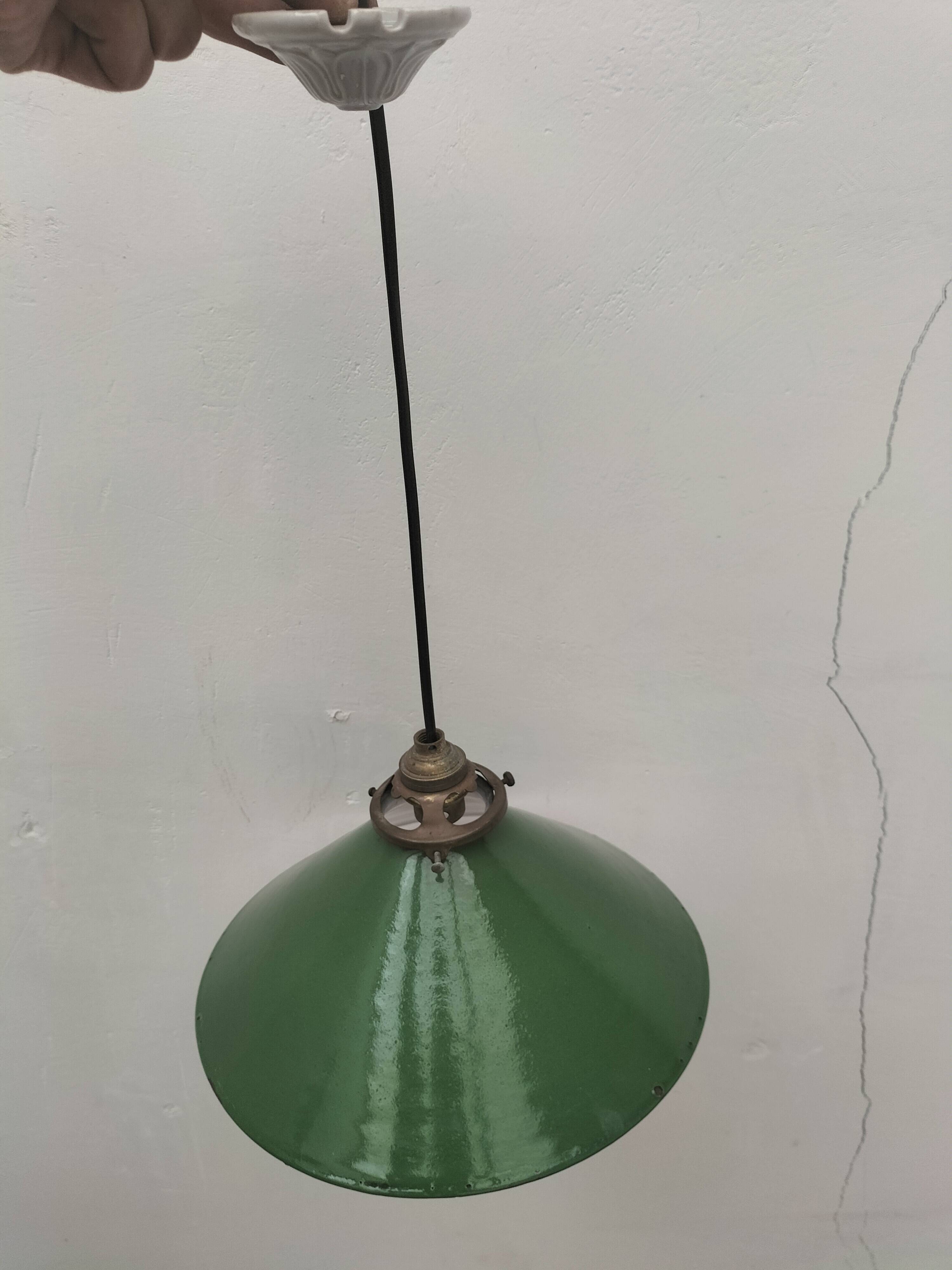 Enameled sheet metal cone pendant light