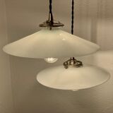 Pair of suspensions bistrot 1920 opaline