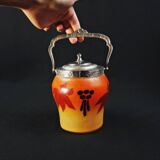 Legras-Montjoye enameled & painted glass biscuit bucket, Art Deco period