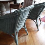 2 vintage rattan armchairs in green of gray color