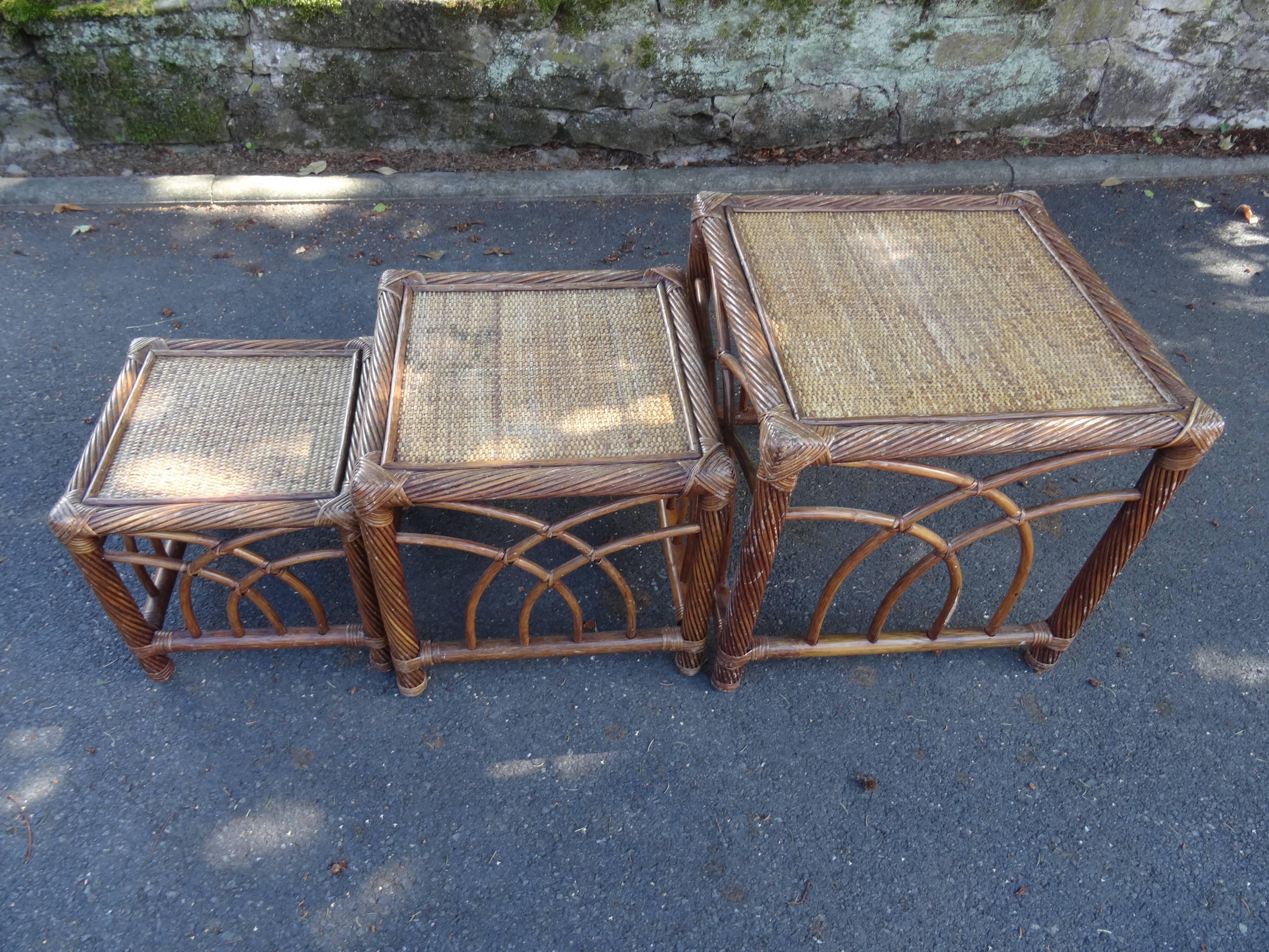 Trio of bamboo and rattan tables
