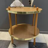 Wood round serving trolley sidetable 1960s