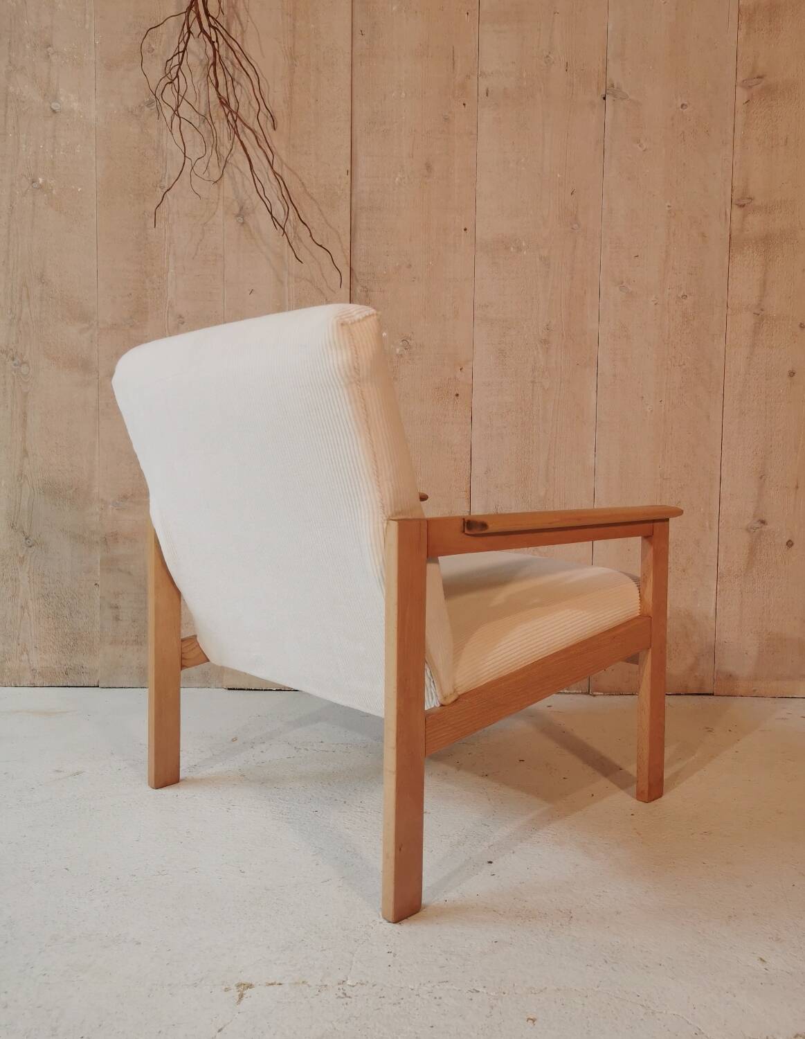 Fauteuil velours ivoire