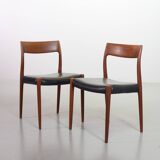Niels Otto Moller Teak Wooden with Black Leather Dining Chairs, Model 77