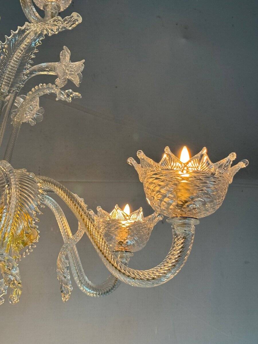 Murano Glass Venetian Chandelier, Colorless, Three Levels of Light