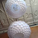 Pair of vintage white plastic pendant lights