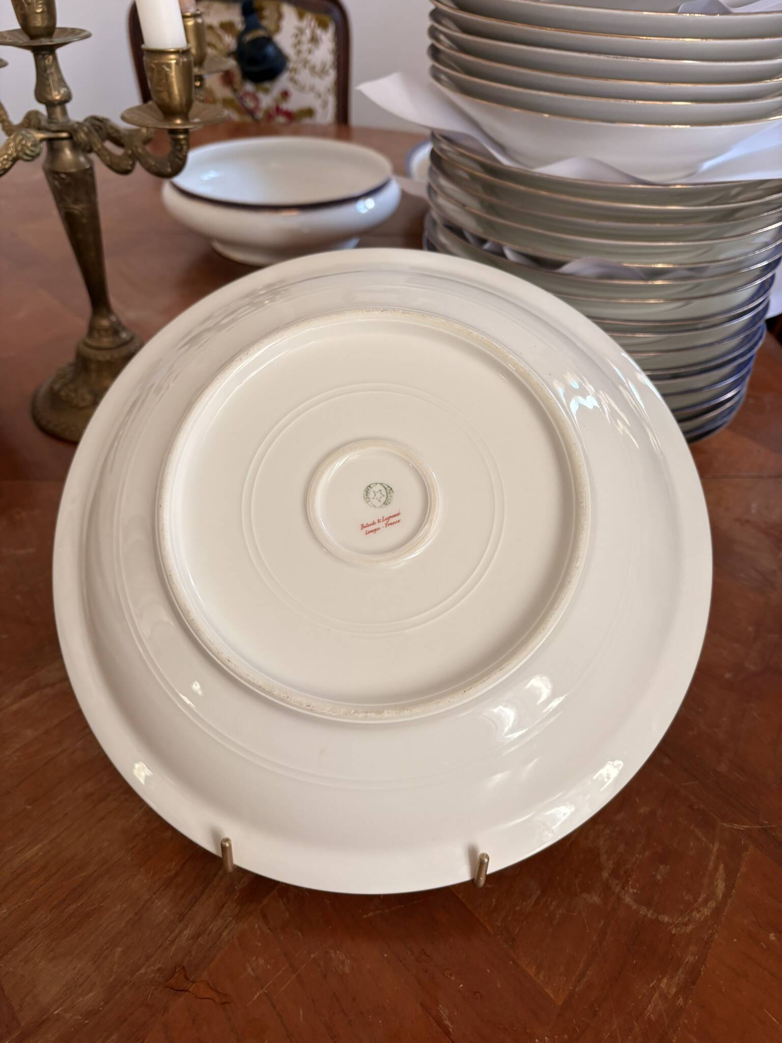 Large Deep Plate 29cm Salad Bowl Limoges Porcelain Blue Gold Betoule Legrand